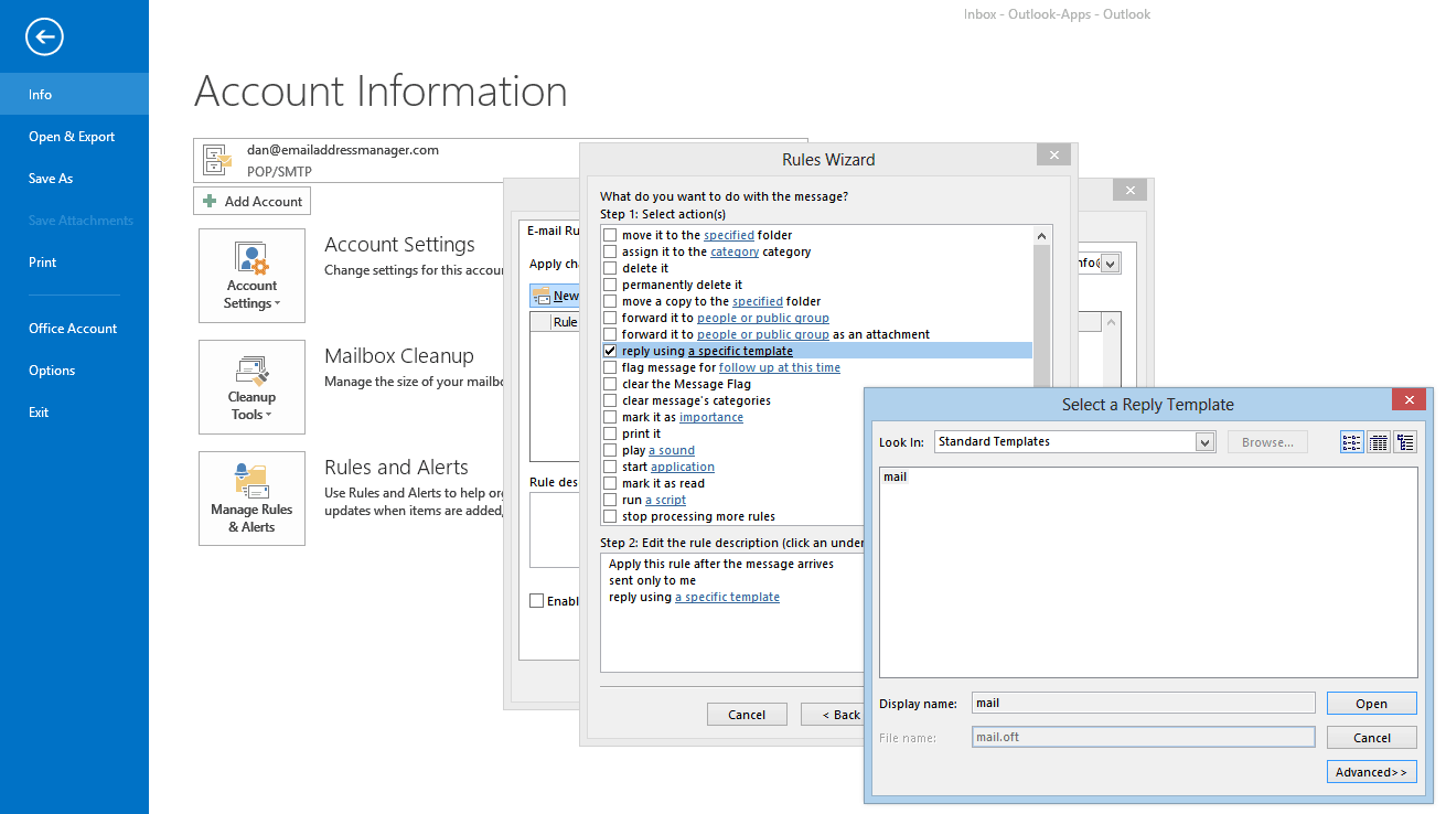 Outlook Rule reply Using A Specific Template 