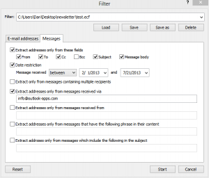 Extract from emails using filters