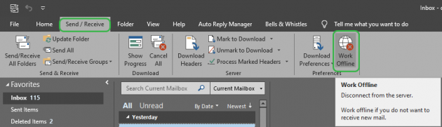why is microsoft outlook working offline