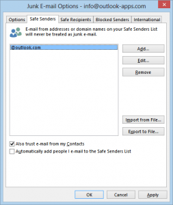 Safe Senders list in Outlook
