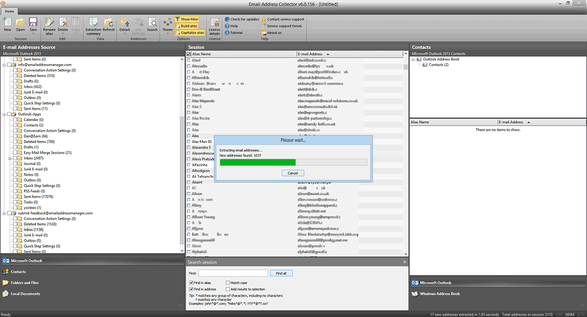 Outlook Email Extractor: Extract Email Addresses from Outlook Emails (mail folders), Extract outlook email addresses. Outlook Extractor