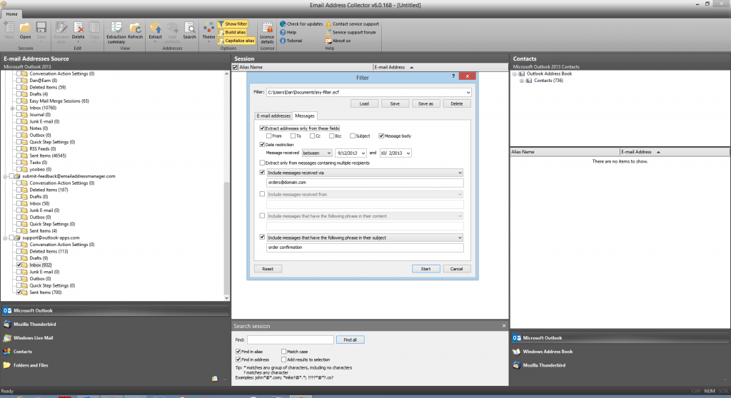 Filters to collect email addresses
