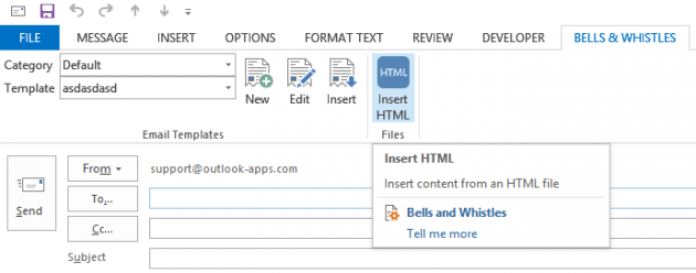 How to insert HTML source code to Outlook emails