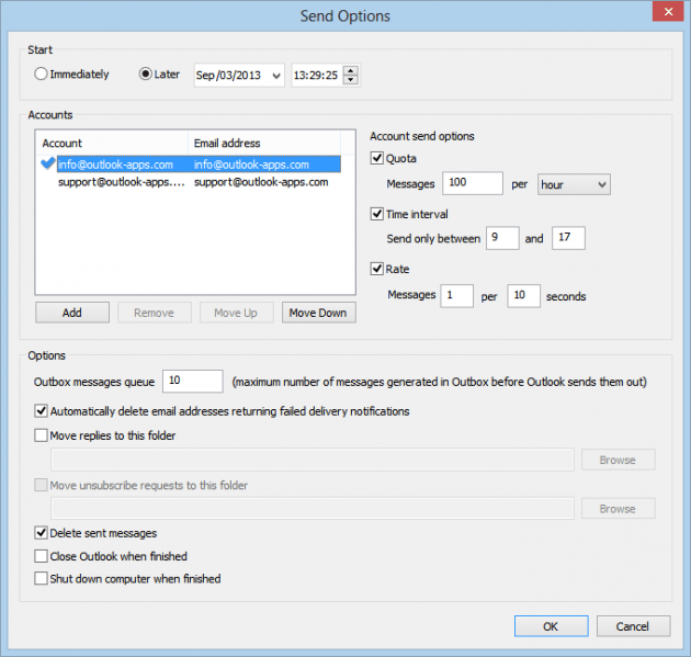 Mail Merge Outlook Send Options