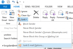 Accessing the Safe Senders list in Outlook