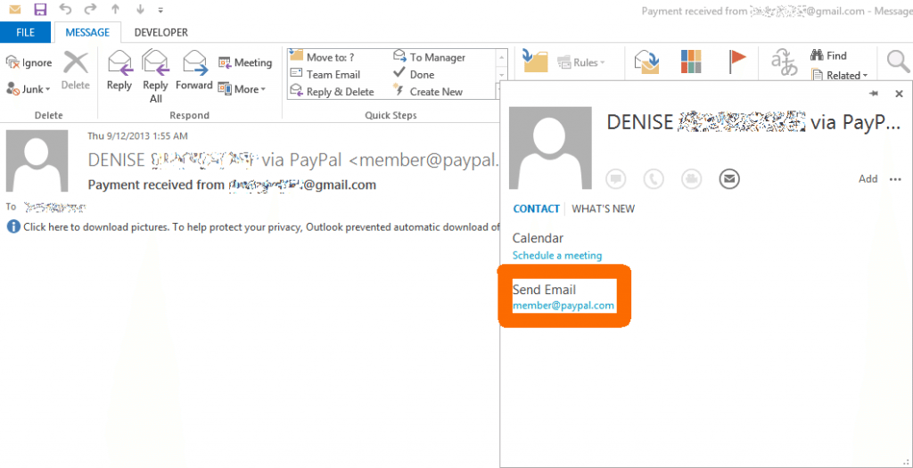 PayPal email - notice the From field