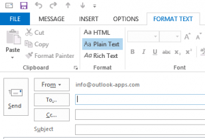plain text email Outlook