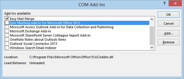 com add ins outlook 2007 not loading